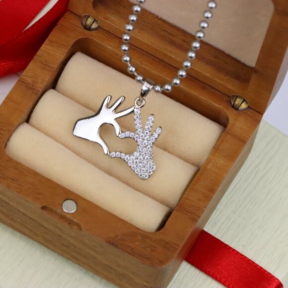 "Silver Heart Hands Pendant in Gold Plated Brass with Crystal Detail, XPPT1728 - Picture 6 of 13